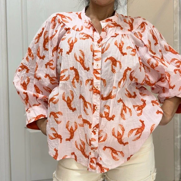 Anthropologie Whimsy Lobster Print Button Down Shirt - Picture 7 of 15